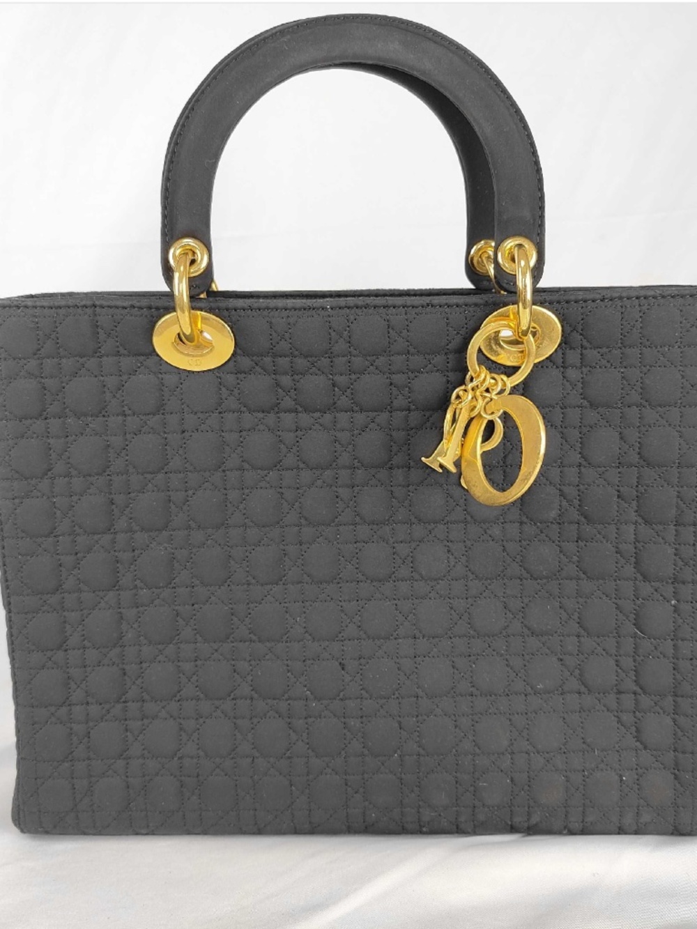 Christian Dior Vintage Black Cannage Gold Chain Shoulder Tote Bag
